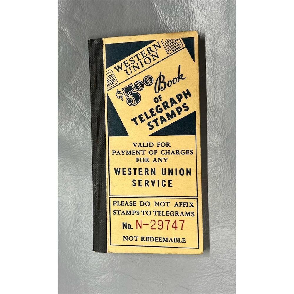Vintage “1930’s” Complete Unused $5 Western Union Telegraph Stamp Book USA Rare
